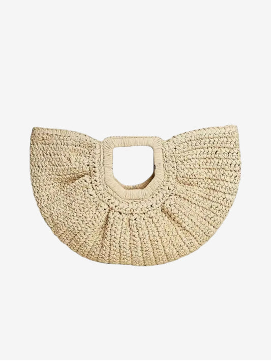حقيبة قش صيفية نصف دائرية مصنوعة يدويًا