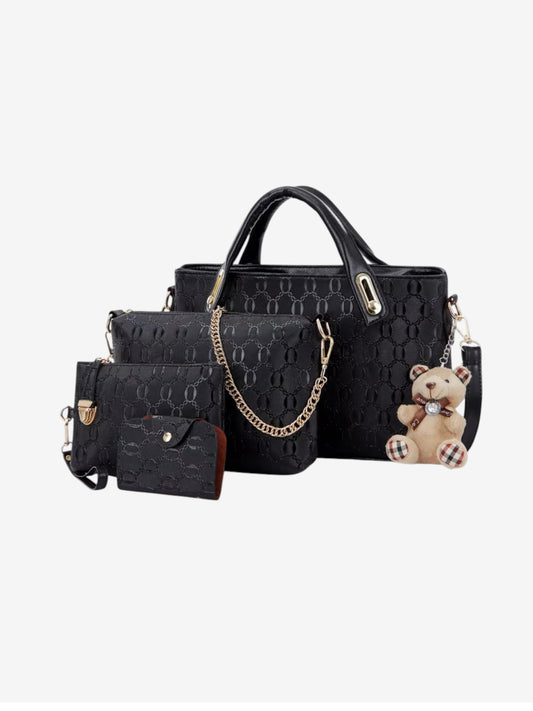 طقم حقائب نسائية فاخر من الجلد الصناعي 4 قطع (حقيبة يد، كتف، كروس، ومحفظة)