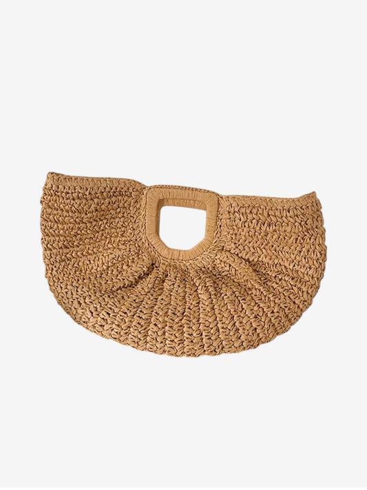 حقيبة قش صيفية نصف دائرية مصنوعة يدويًا