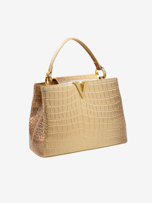 حقيبة نسائية فاخرة من الجلد الطبيعي بنقشة التمساح